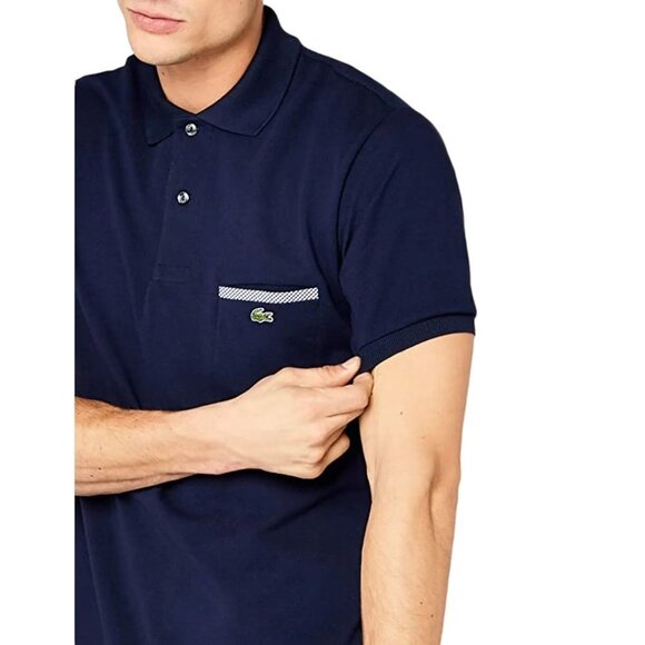 Lacoste Camisa Polo Classic Fit Azul Marinho Cotton Pique Preppy Summer Size 5/M - Picture 2 of 9
